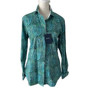 NWT Gant paisley cotton stretch button up blouse size 10